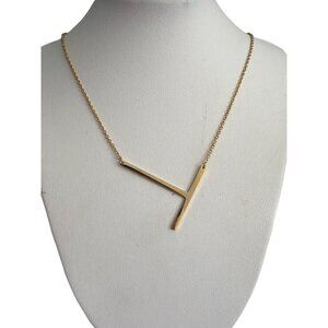 18k Gold Plated Initial T Necklace Linear Minimalist Sideways Adjustable 20"